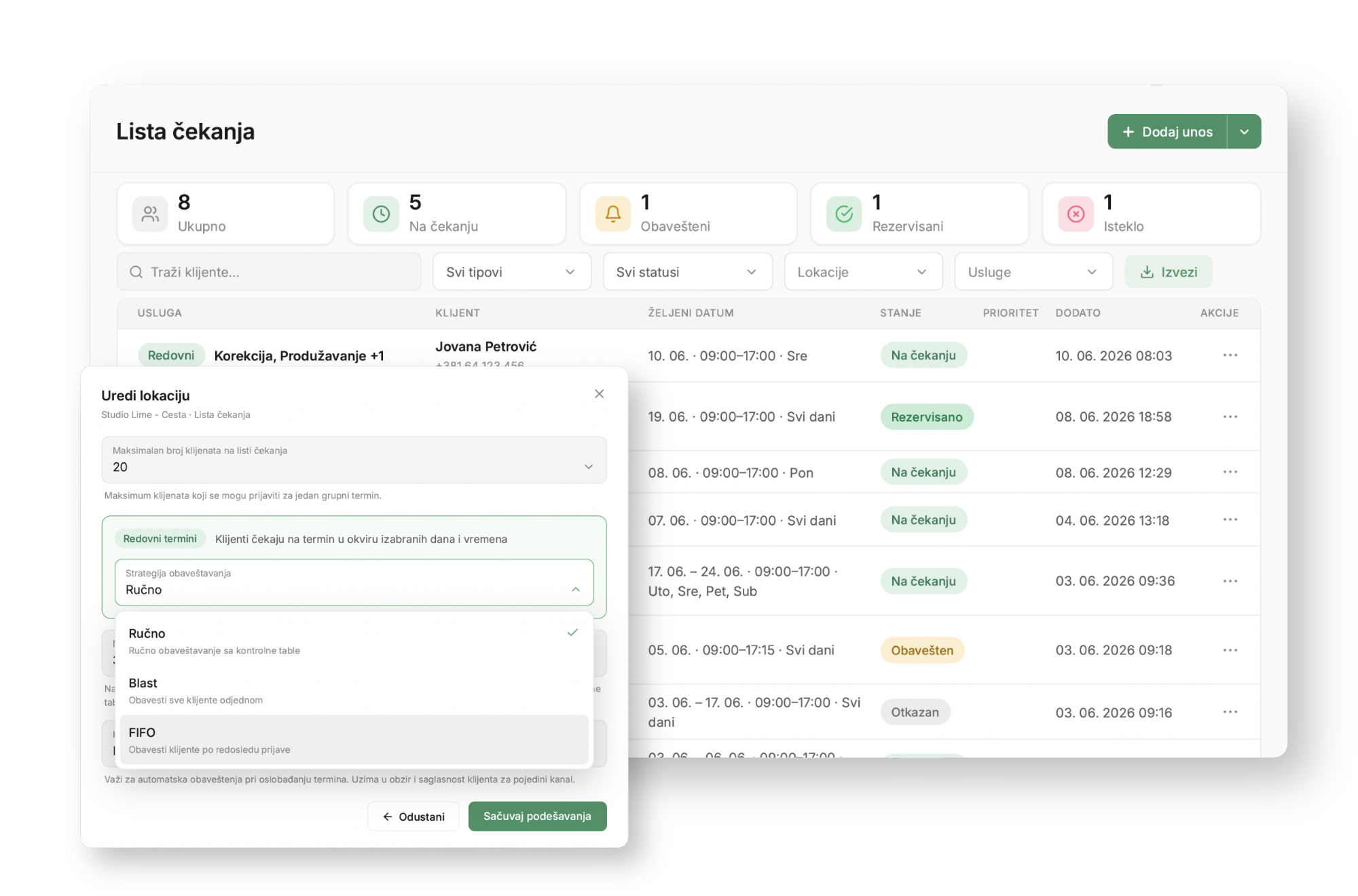 Lista čekanja - Lime Booking